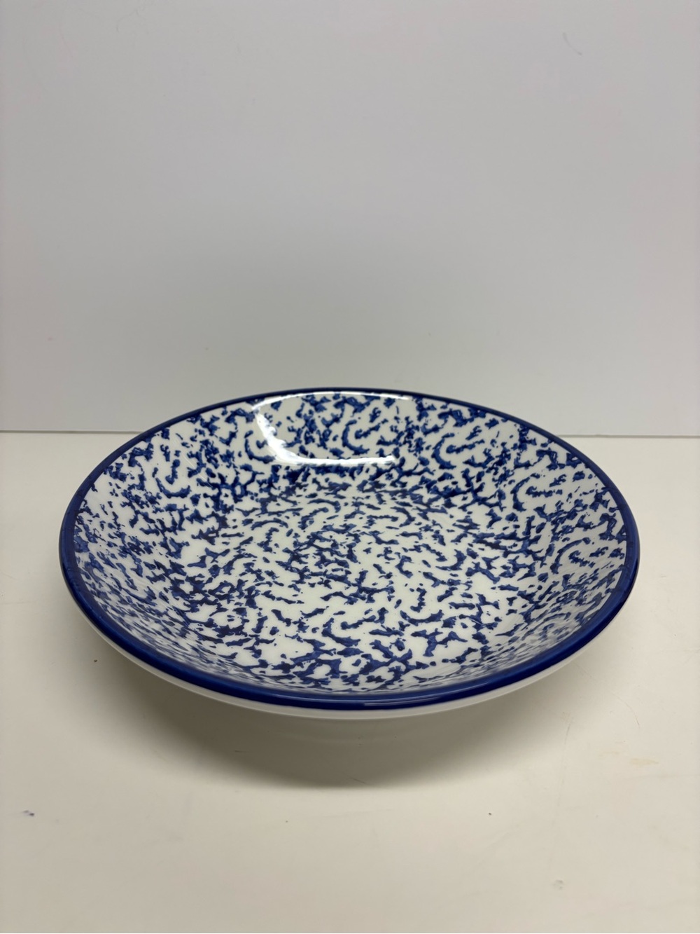 Crate & Barrel Blue White Splatterware Ceramic Serving Bowl Italy